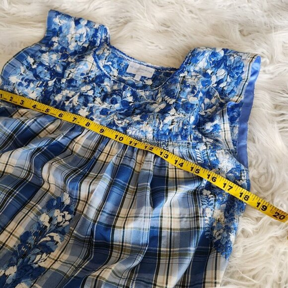 MI GOLONDRINA Soledad Blouse Women's Small Floral Ruffle‎ Top Lago Blue Plaid - Picture 7 of 12